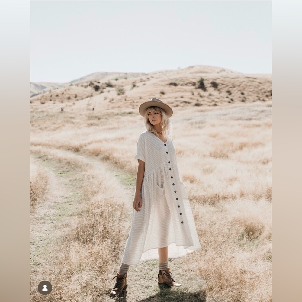 OPIA Handmade 100% Cotton Hope Maxi Striped Cream Button-Down Dress